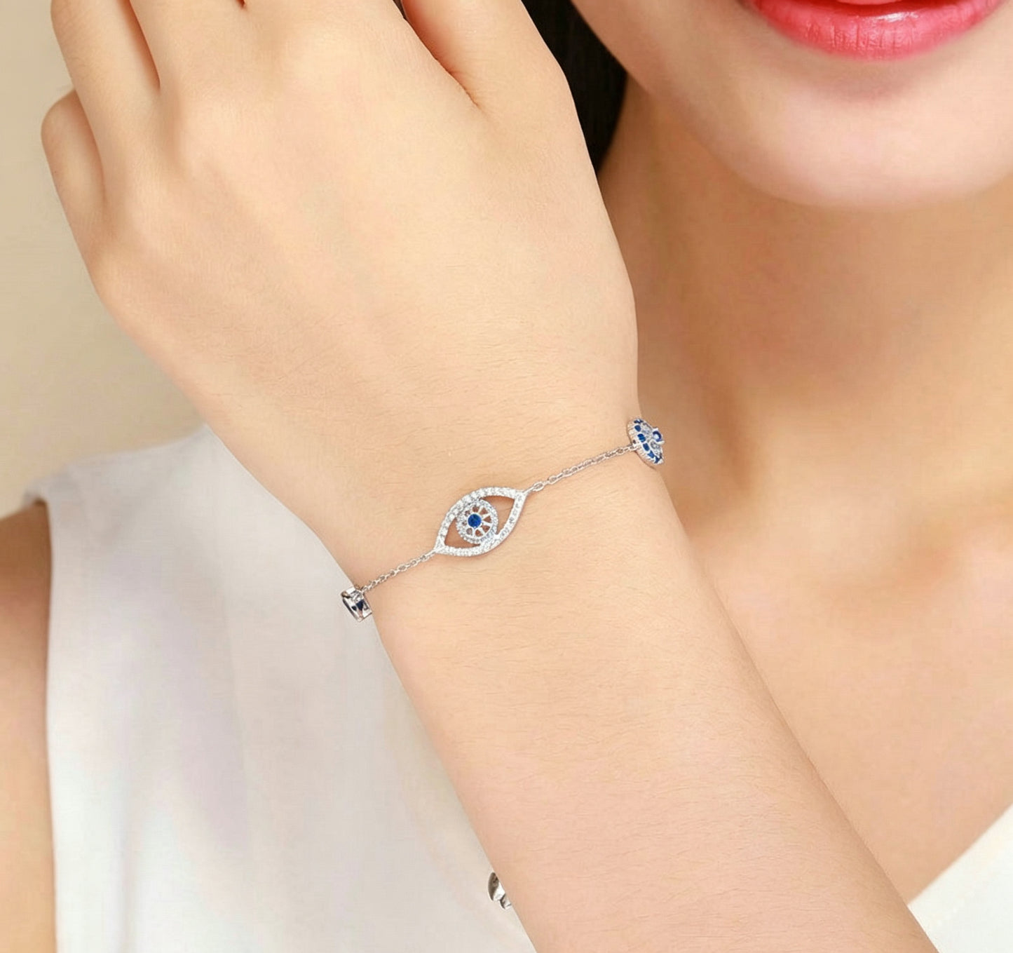 Blue Zircon Evil Eyes Bracelet Guardian Eye Chain for Women
