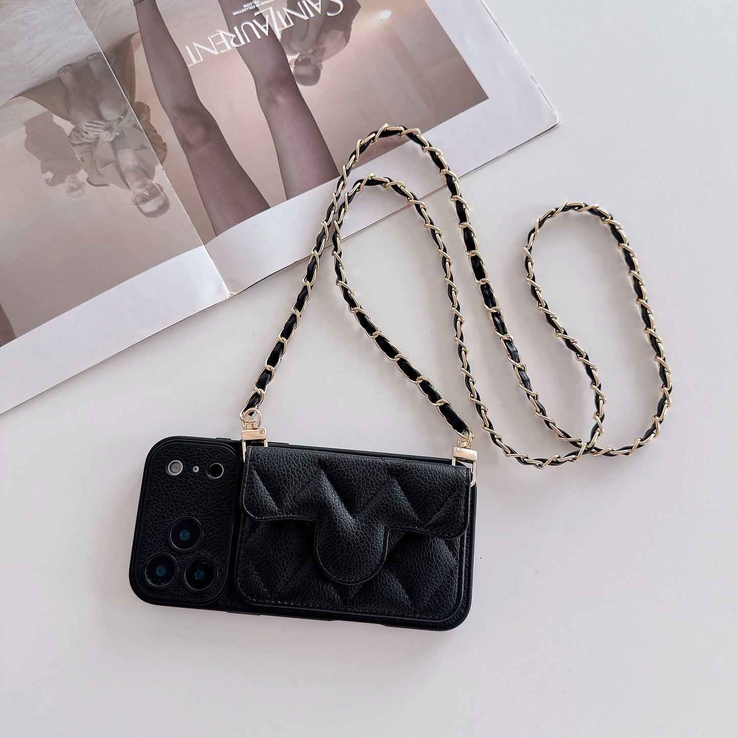 The Oblique Cross Card Holder Lanyard IPhone Case Exudes a High-End Feel, Featuring a Delicate Small Hole Design and Comprehensive Drop Protection.