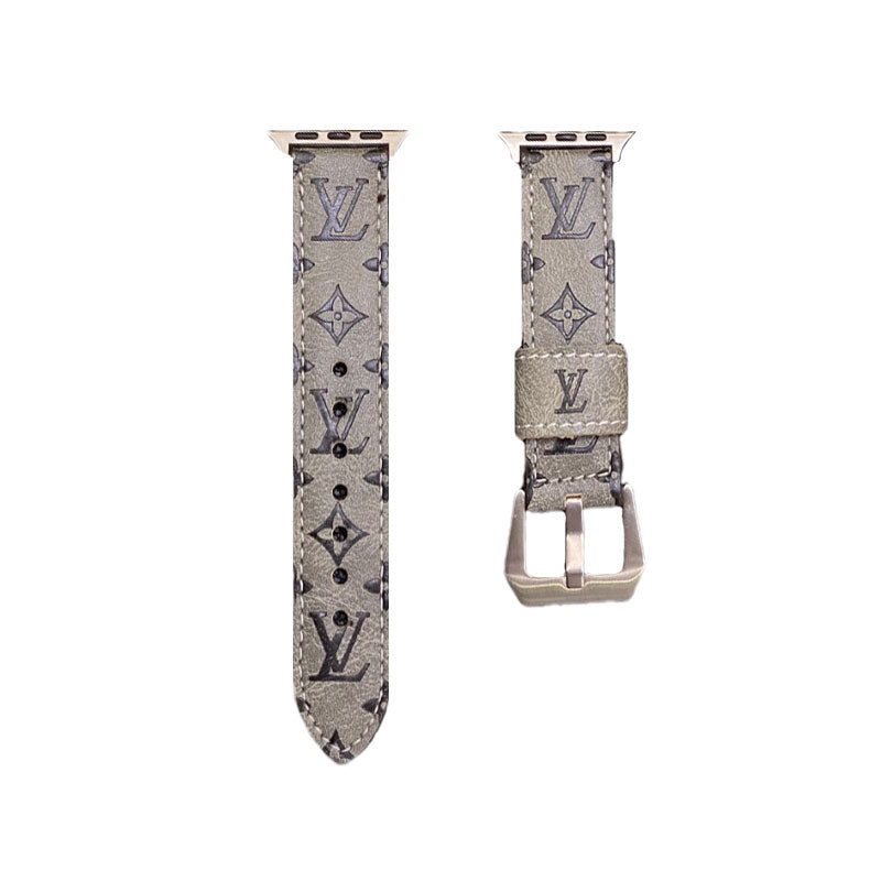 Leather Monogram Apple Watch Bands Leather Blue-YH24422