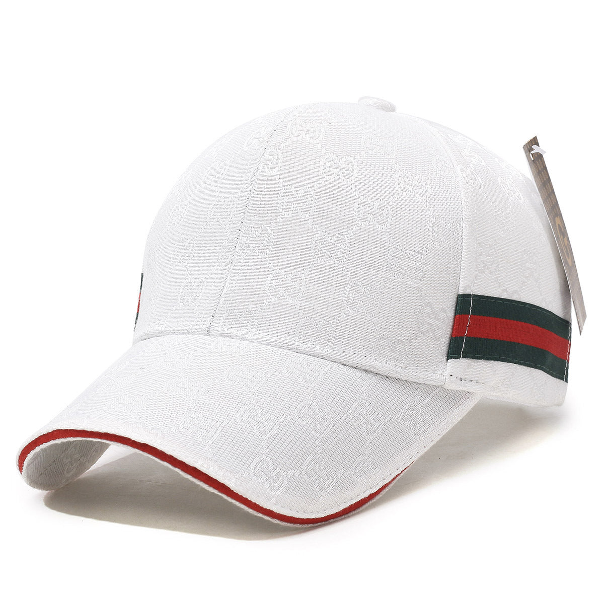 Patterned Canvas Baseball Cap with Striped Accent