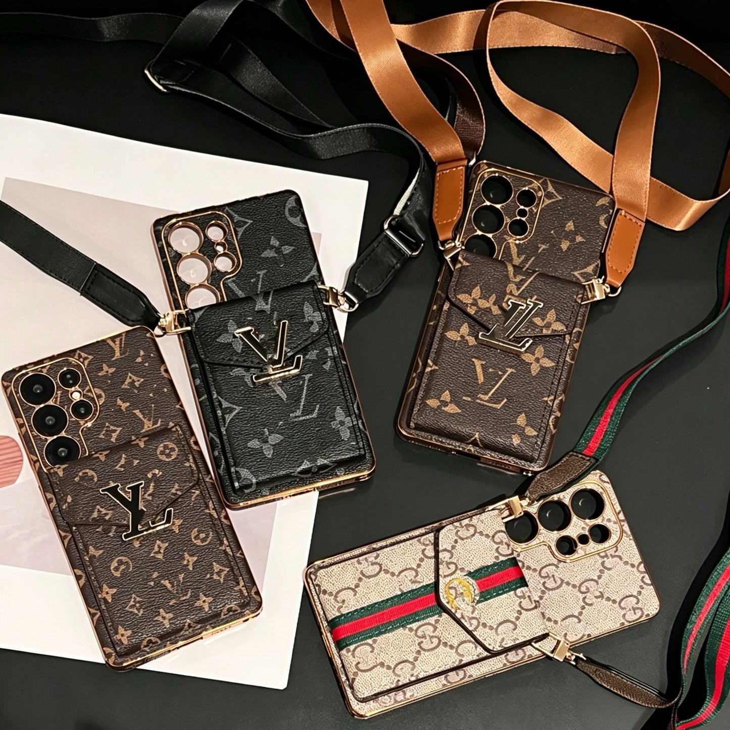 Premium oblique span fine hole leather case insert card is suitable for Samsung S26ultra trendy brand S25/S24S23plus protective case