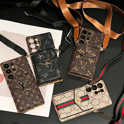 Premium oblique span fine hole leather case insert card is suitable for Samsung S26ultra trendy brand S25/S24S23plus protective case