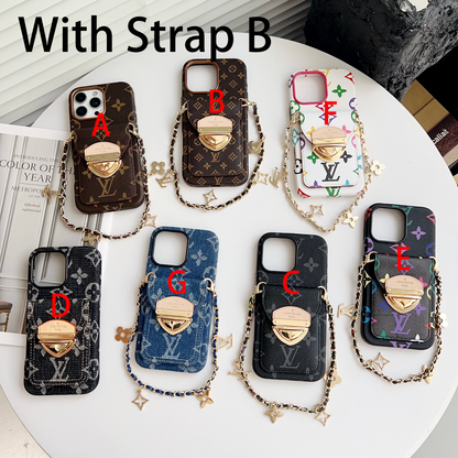 Luxury Crossbody iPhone Case with Card Pocket & Detachable Strap