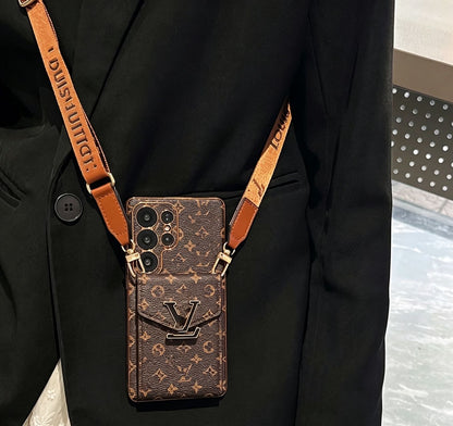 Premium oblique span fine hole leather case insert card is suitable for Samsung S26ultra trendy brand S25/S24S23plus protective case
