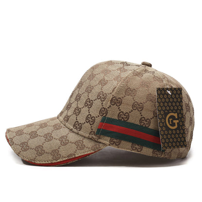 Patterned Canvas Baseball Cap with Striped Accent