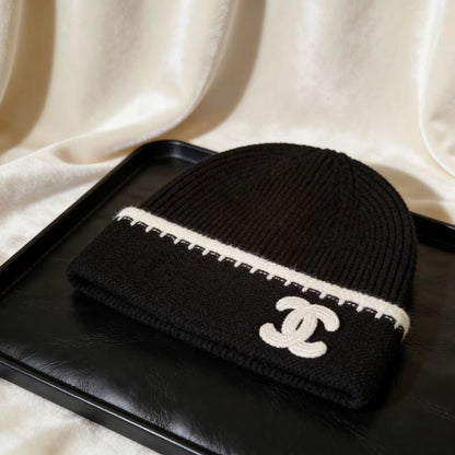 Black and white two-tone knit hat