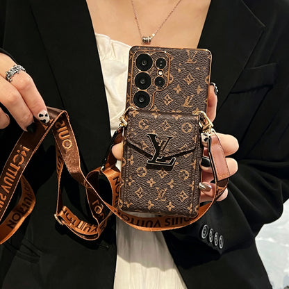 Premium oblique span fine hole leather case insert card is suitable for Samsung S26ultra trendy brand S25/S24S23plus protective case