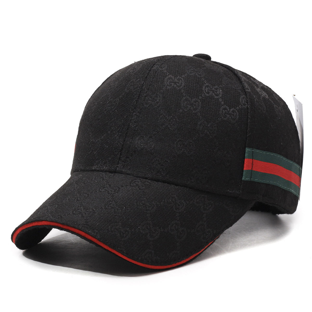 Patterned Canvas Baseball Cap with Striped Accent