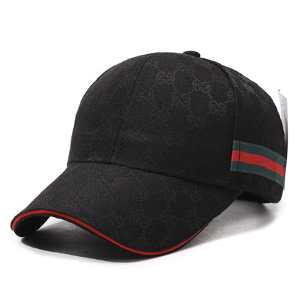 Patterned Canvas Baseball Cap with Striped Accent
