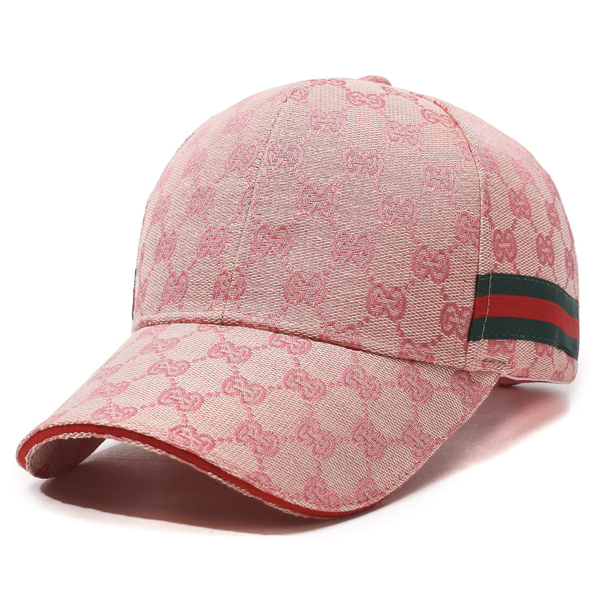 Patterned Canvas Baseball Cap with Striped Accent