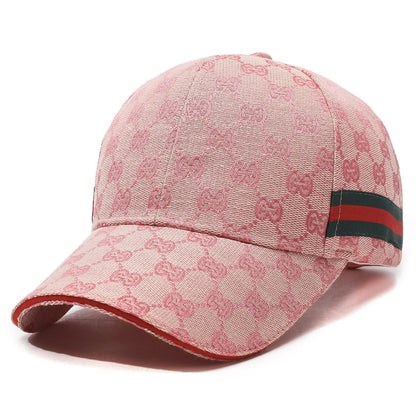 Patterned Canvas Baseball Cap with Striped Accent