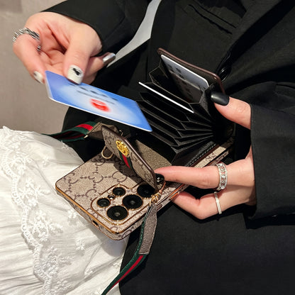 Premium oblique span fine hole leather case insert card is suitable for Samsung S26ultra trendy brand S25/S24S23plus protective case