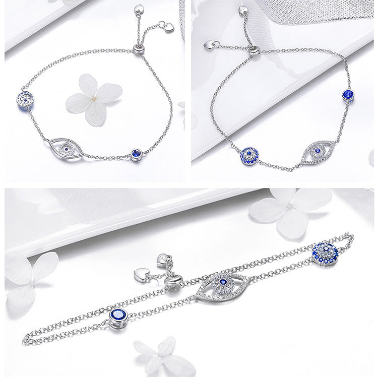 Blue Zircon Evil Eyes Bracelet Guardian Eye Chain for Women