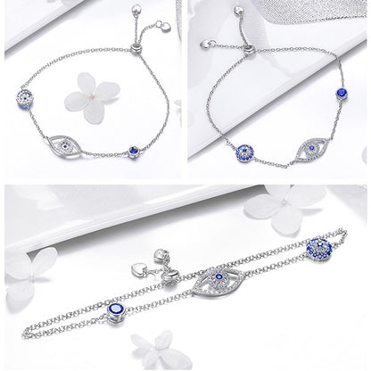 Blue Zircon Evil Eyes Bracelet Guardian Eye Chain for Women