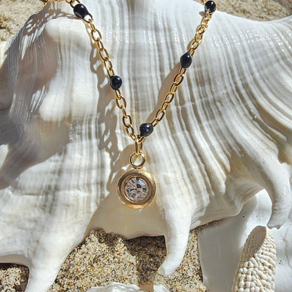 Black Beaded Dangle Necklace