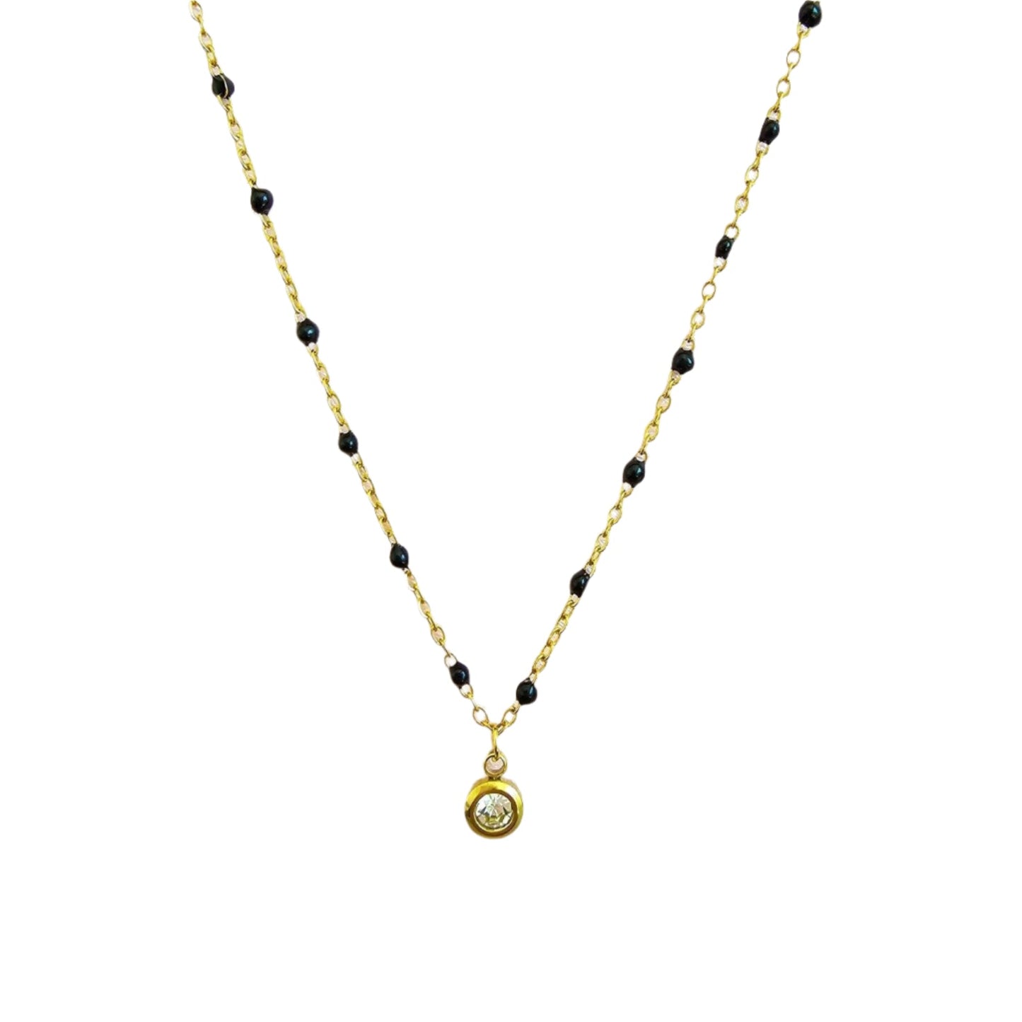Black Beaded Dangle Necklace