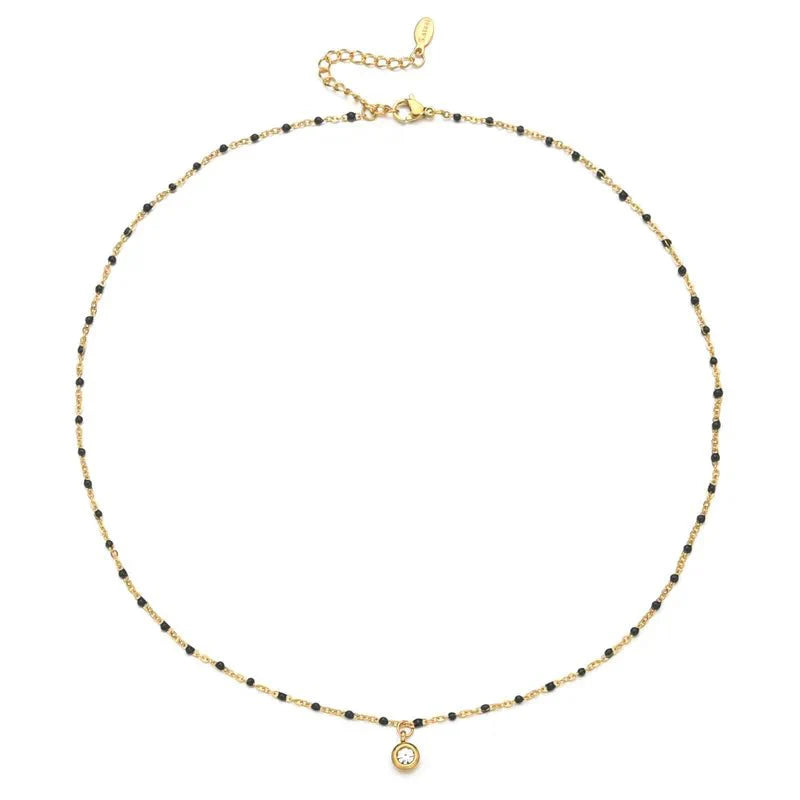 Black Beaded Dangle Necklace