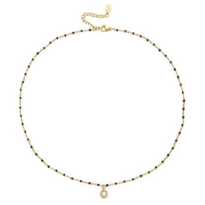 Black Beaded Dangle Necklace