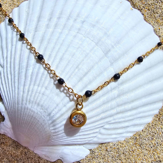 Black Beaded Dangle Necklace