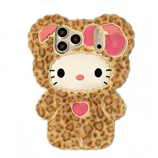 Hellokitty Leopard Print Fur Textured Silicone Cute Kawaii Phone Case
