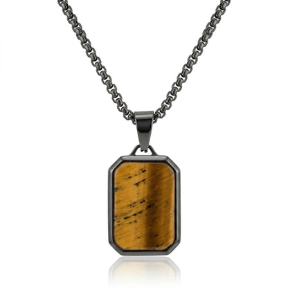 Golden Tiger Stone Dog Tag Necklace