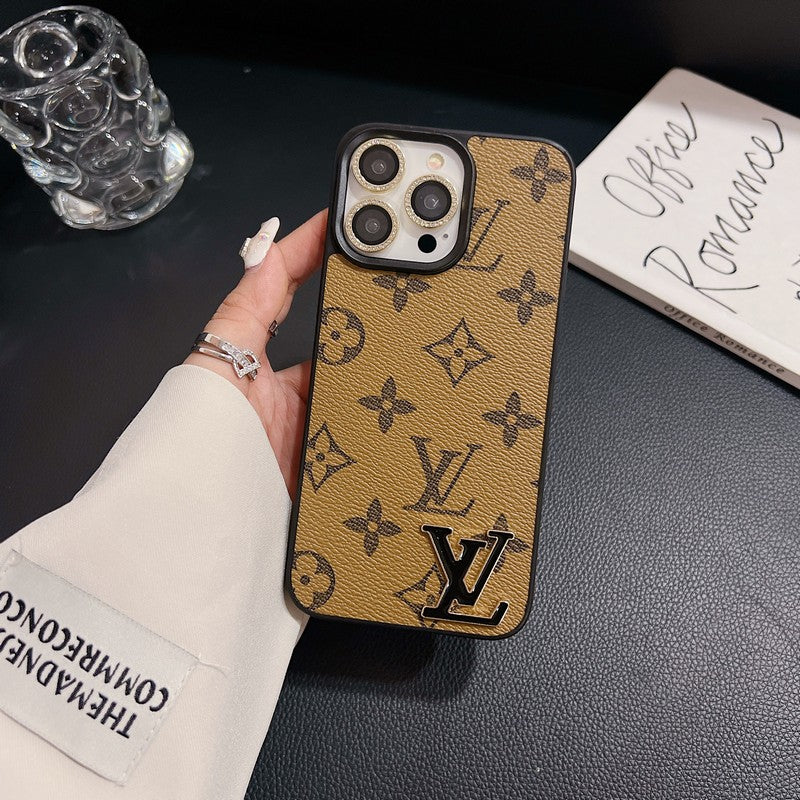 Luxury Black Logo Leather iPhone Case