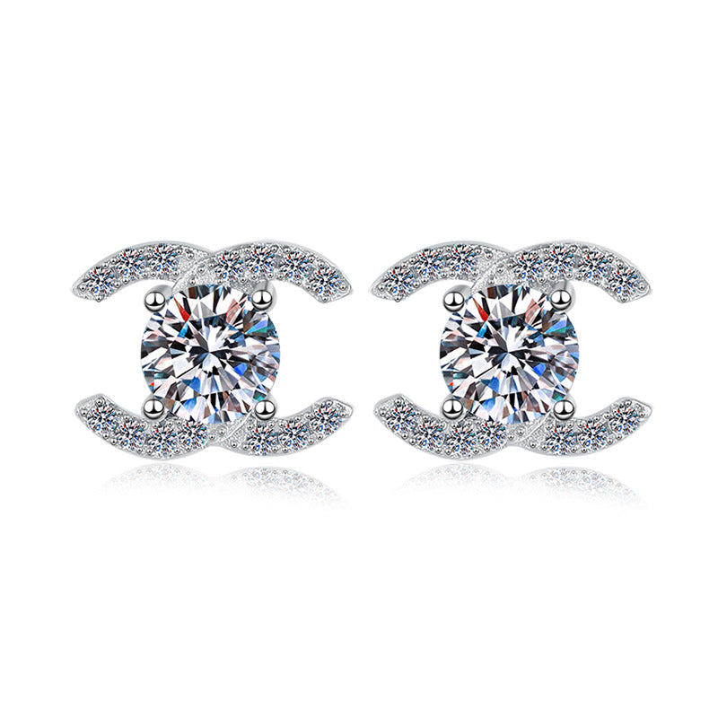 S925 sterling silver stud earrings temperament advanced moissanite