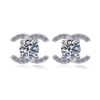 S925 sterling silver stud earrings temperament advanced moissanite