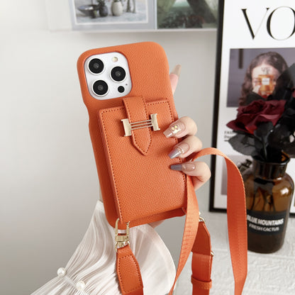 Palm pattern card holder phone case with H letter crossbody strap
