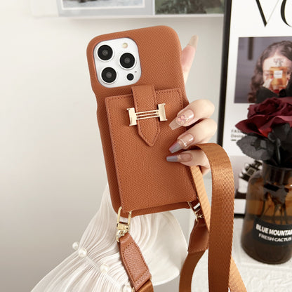 Palm pattern card holder phone case with H letter crossbody strap