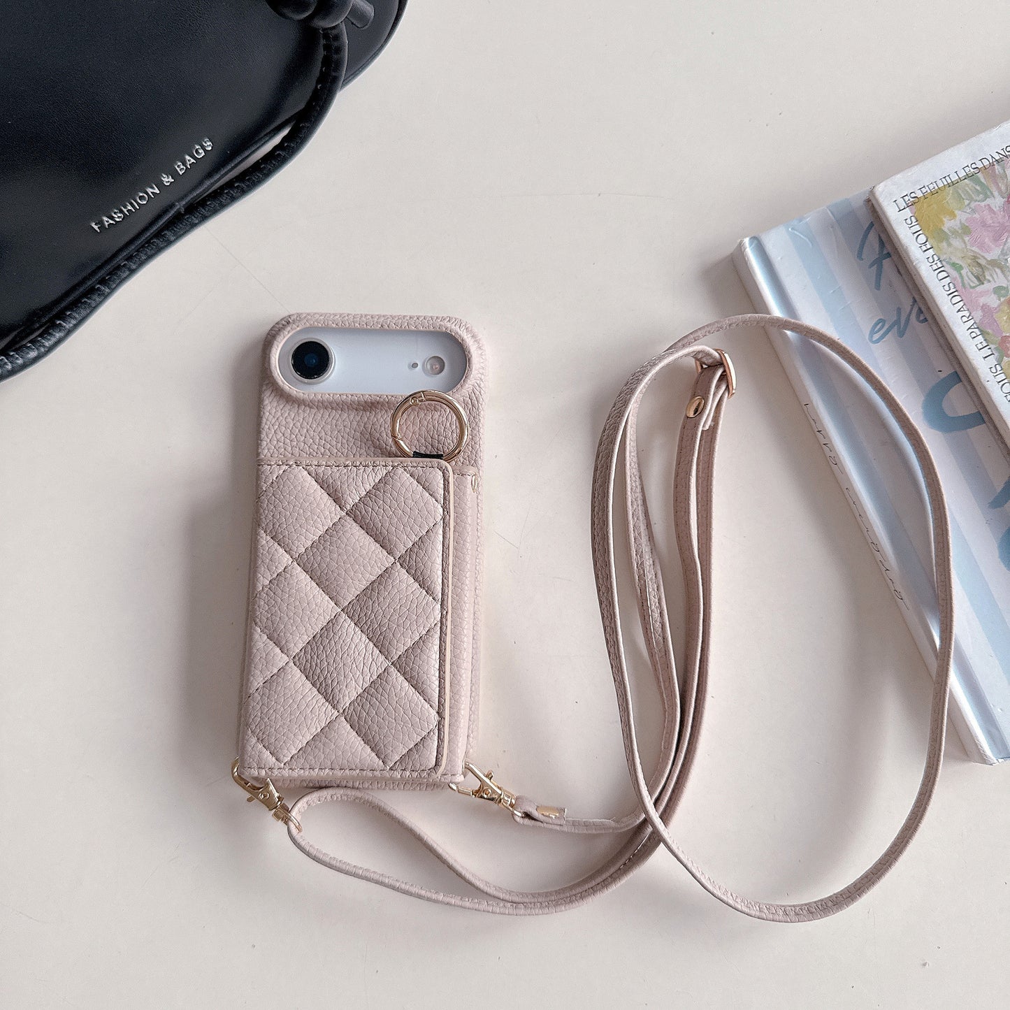 Lychee Grain Card Slot Ring Buckle Crossbody Phone bag For IPhone