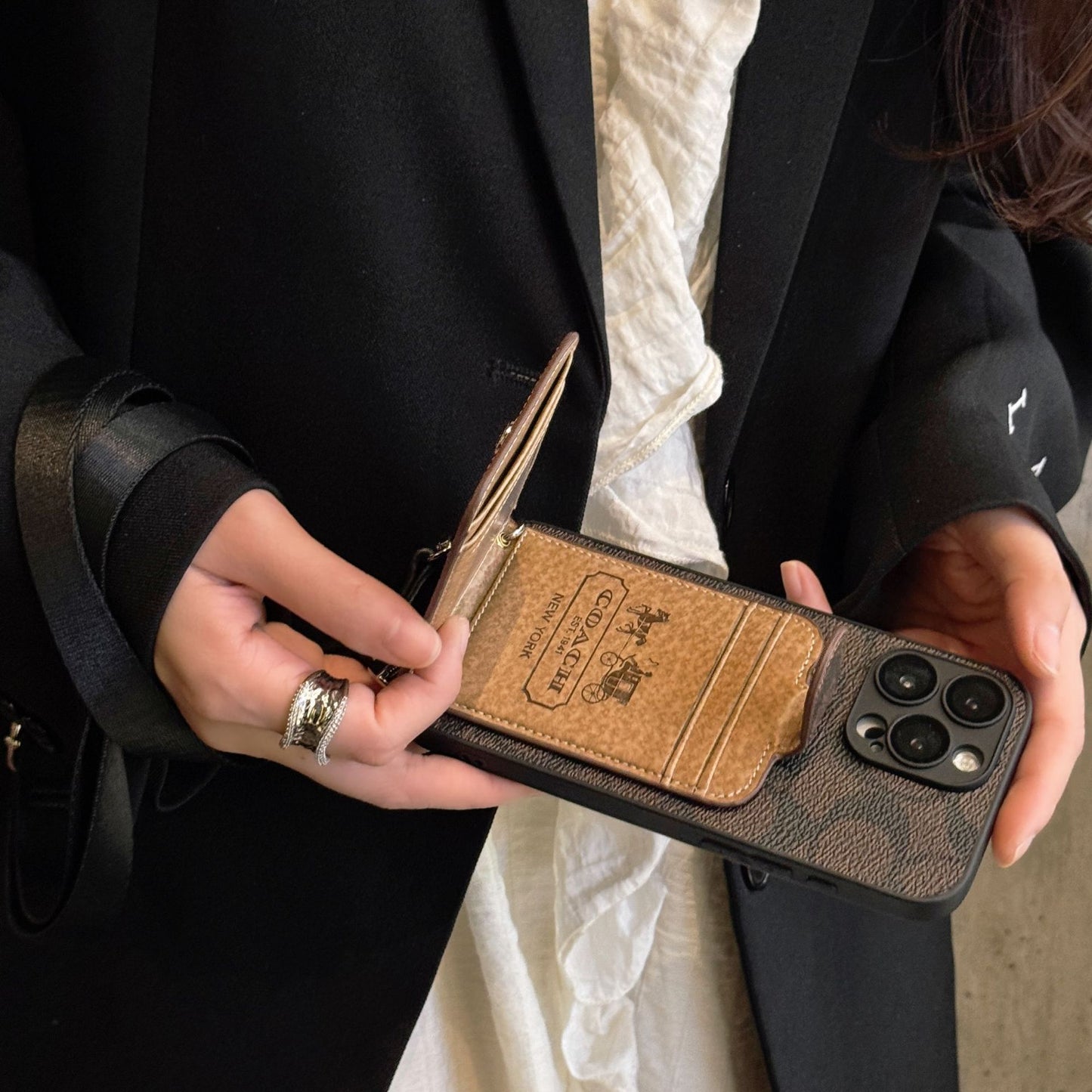 Oblique SpanLuxury All-Inclusive Leather Card Apple Iphone Case
