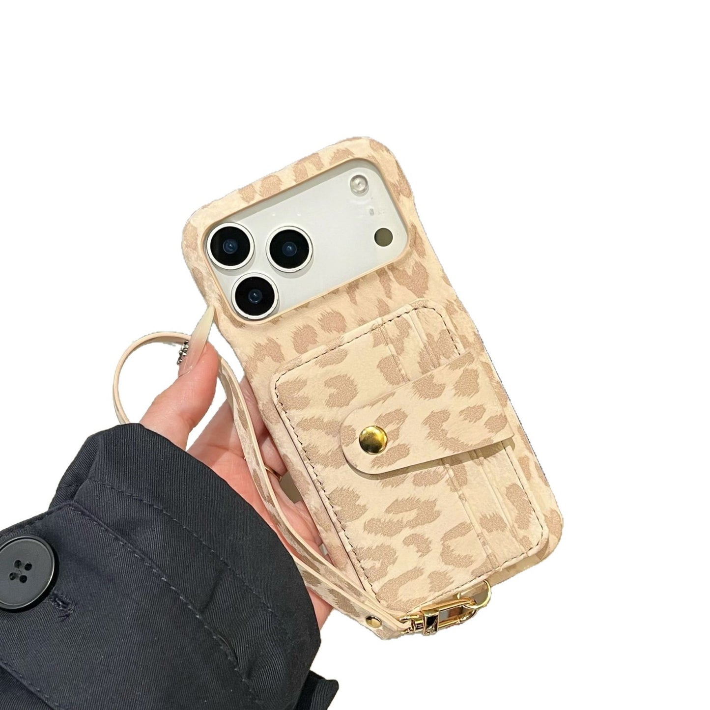 Vintage Leopard Print Lanyard Card Holder, High-End Quality IPhone Case