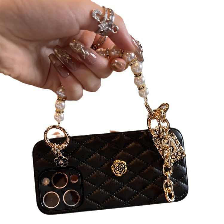Rhombus Camellia Pearl Bracelet iPhone case Pearl Bracelet