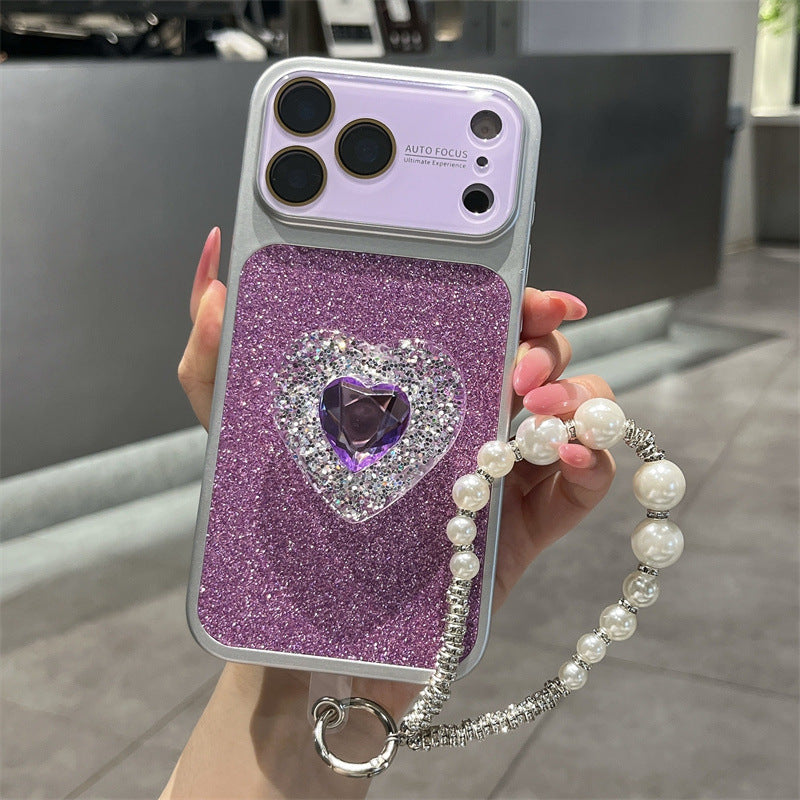 IPhone Case With Creative Sparkling Pink Heart Stand
