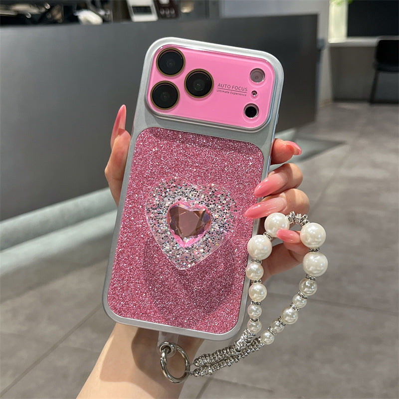IPhone Case With Creative Sparkling Pink Heart Stand