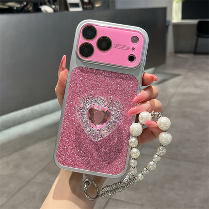 IPhone Case With Creative Sparkling Pink Heart Stand