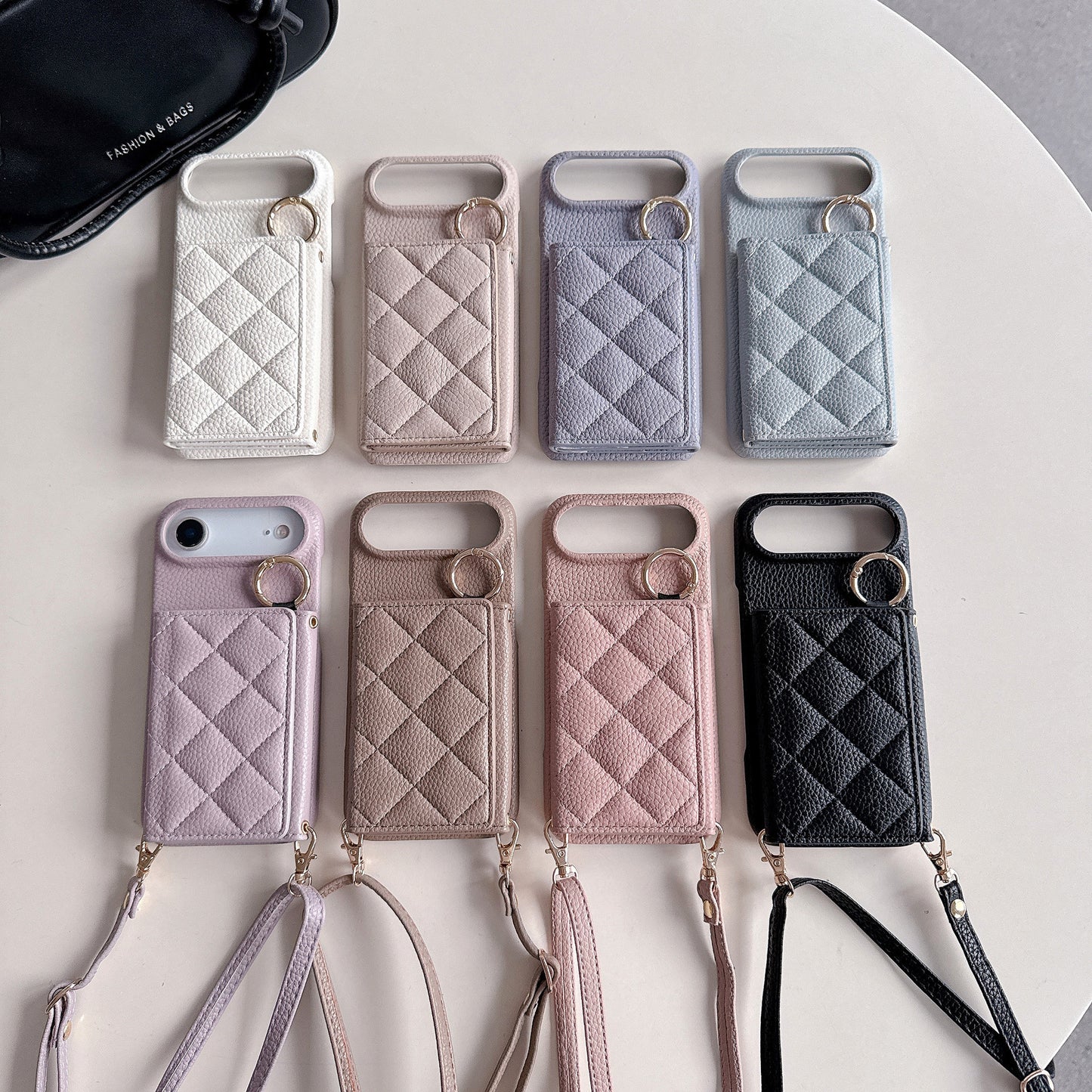 Lychee Grain Card Slot Ring Buckle Crossbody Phone bag For IPhone
