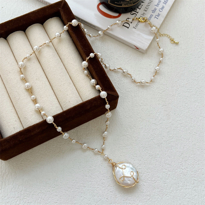 Baroque Pearl Necklace Women's Hand-Woven Long Sweater Chain Light Luxury Long