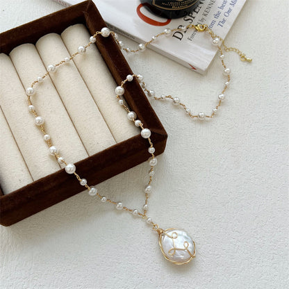 Baroque Pearl Necklace Women's Hand-Woven Long Sweater Chain Light Luxury Long