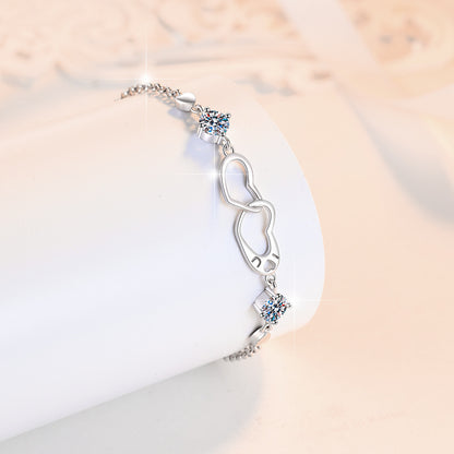 Sweet temperament double ring heart inlaid moissanite bracelet