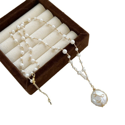Baroque Pearl Necklace Women's Hand-Woven Long Sweater Chain Light Luxury Long
