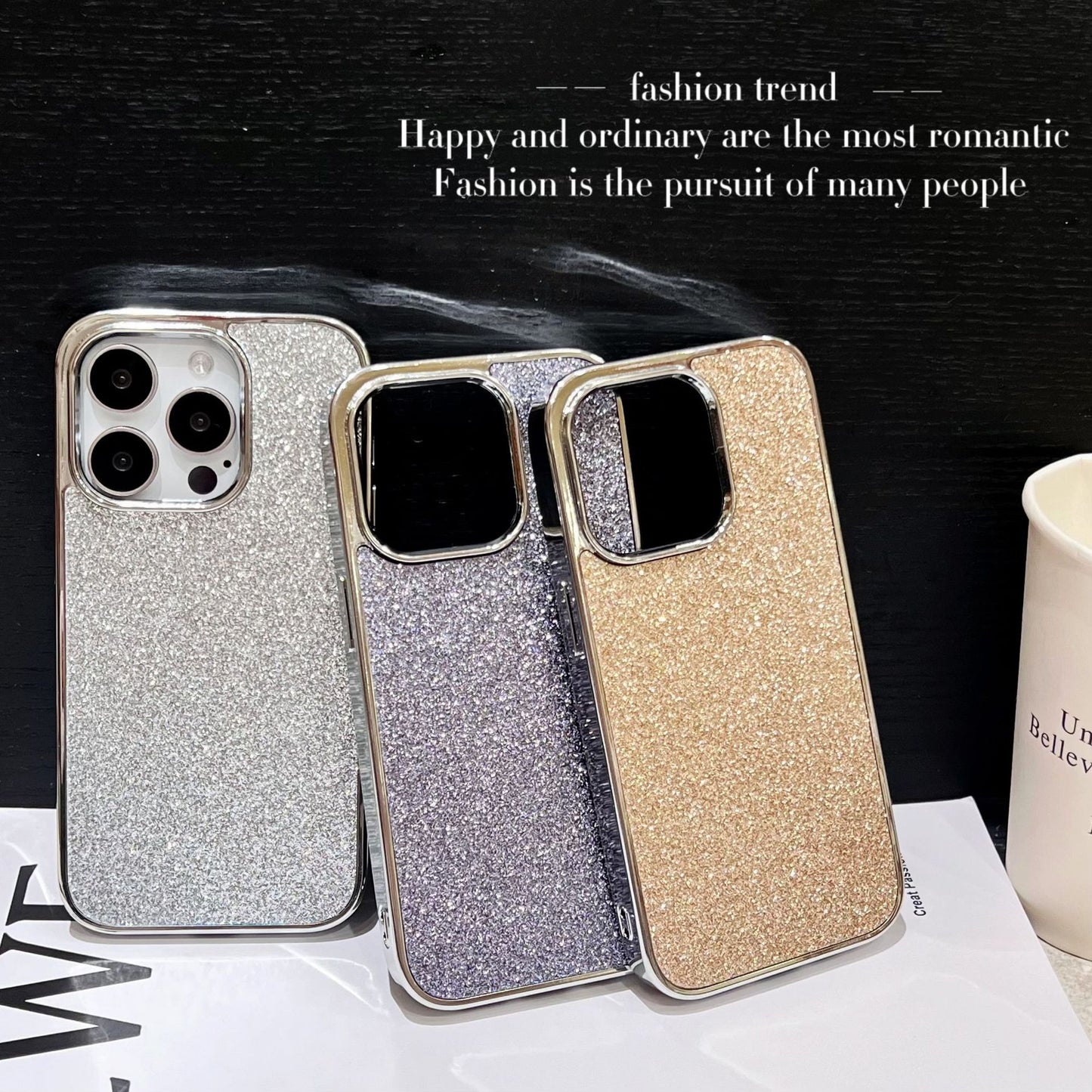 Light luxury premium sense Samsung mobile phone case solid color glitter electroplating soft