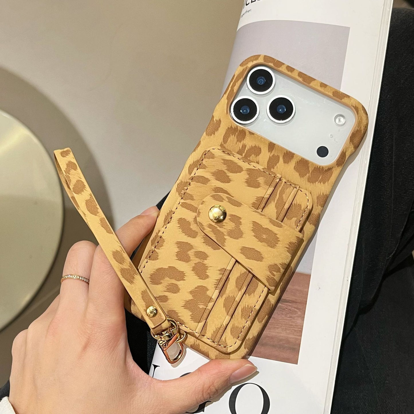 Vintage Leopard Print Lanyard Card Holder, High-End Quality IPhone Case