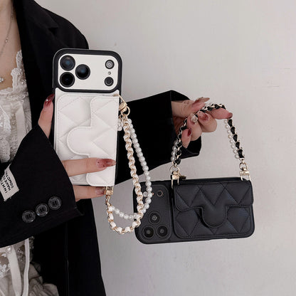 The Oblique Cross Card Holder Lanyard IPhone Case Exudes a High-End Feel, Featuring a Delicate Small Hole Design and Comprehensive Drop Protection.