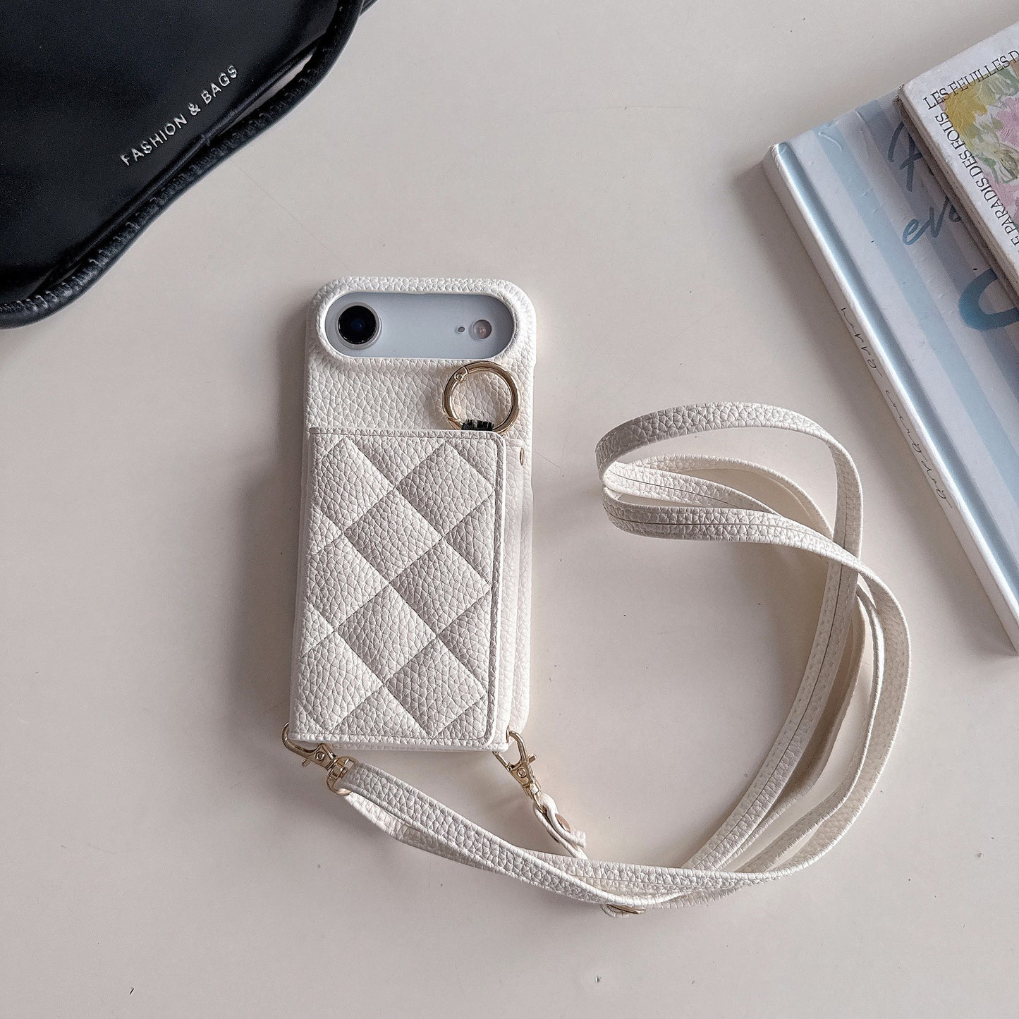 Lychee Grain Card Slot Ring Buckle Crossbody Phone bag For IPhone