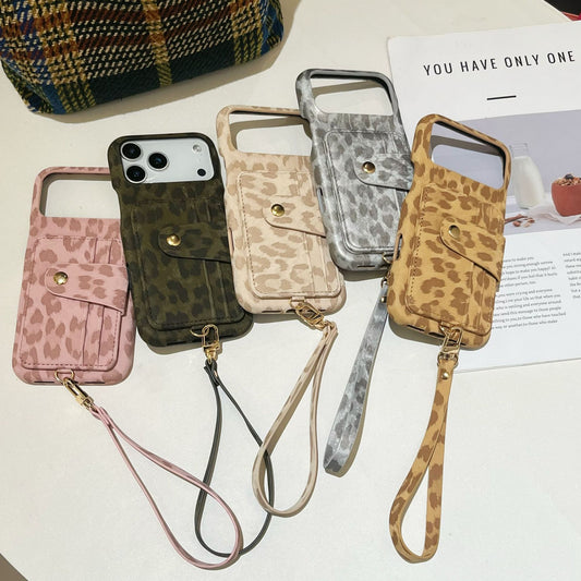 Vintage Leopard Print Lanyard Card Holder, High-End Quality IPhone Case