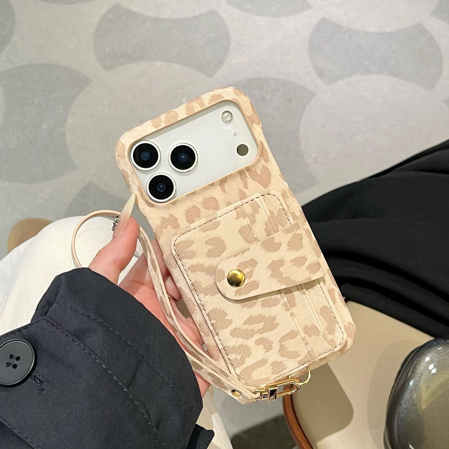 Vintage Leopard Print Lanyard Card Holder, High-End Quality IPhone Case