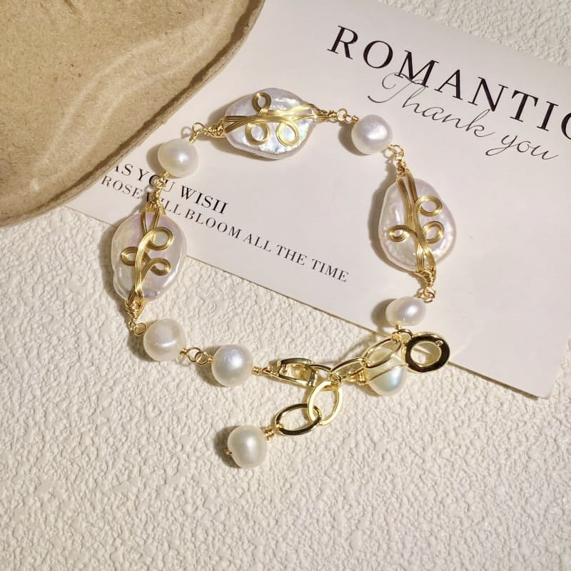 Hand-Wound Baroque Bracelet With Freshwater Pearls