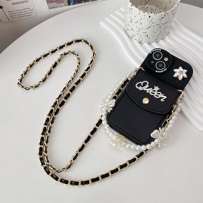 Bow Pearl Bracelet Wallet Card Case Mobile IPhone Case